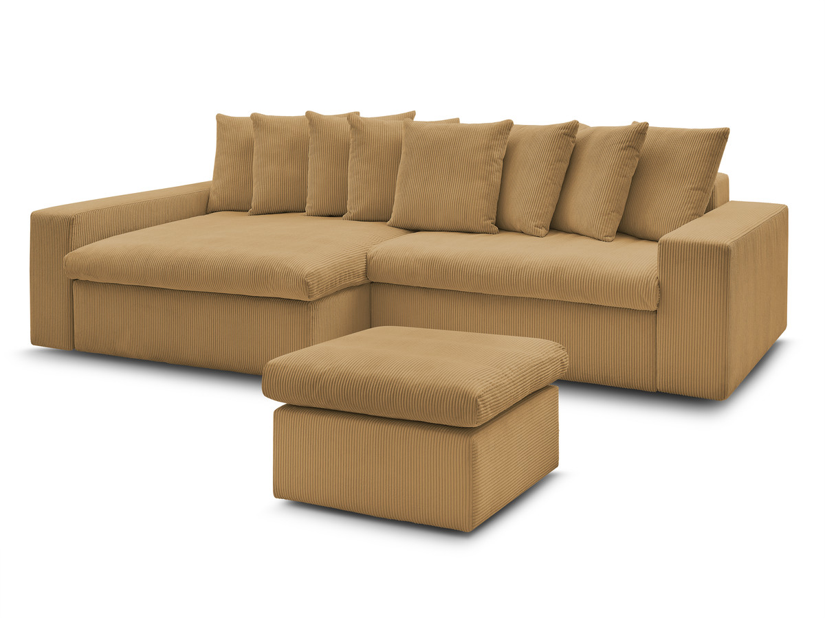 Bobochic Enore Ecksofa mit Pouf Cordsamt Gelb Ecke links