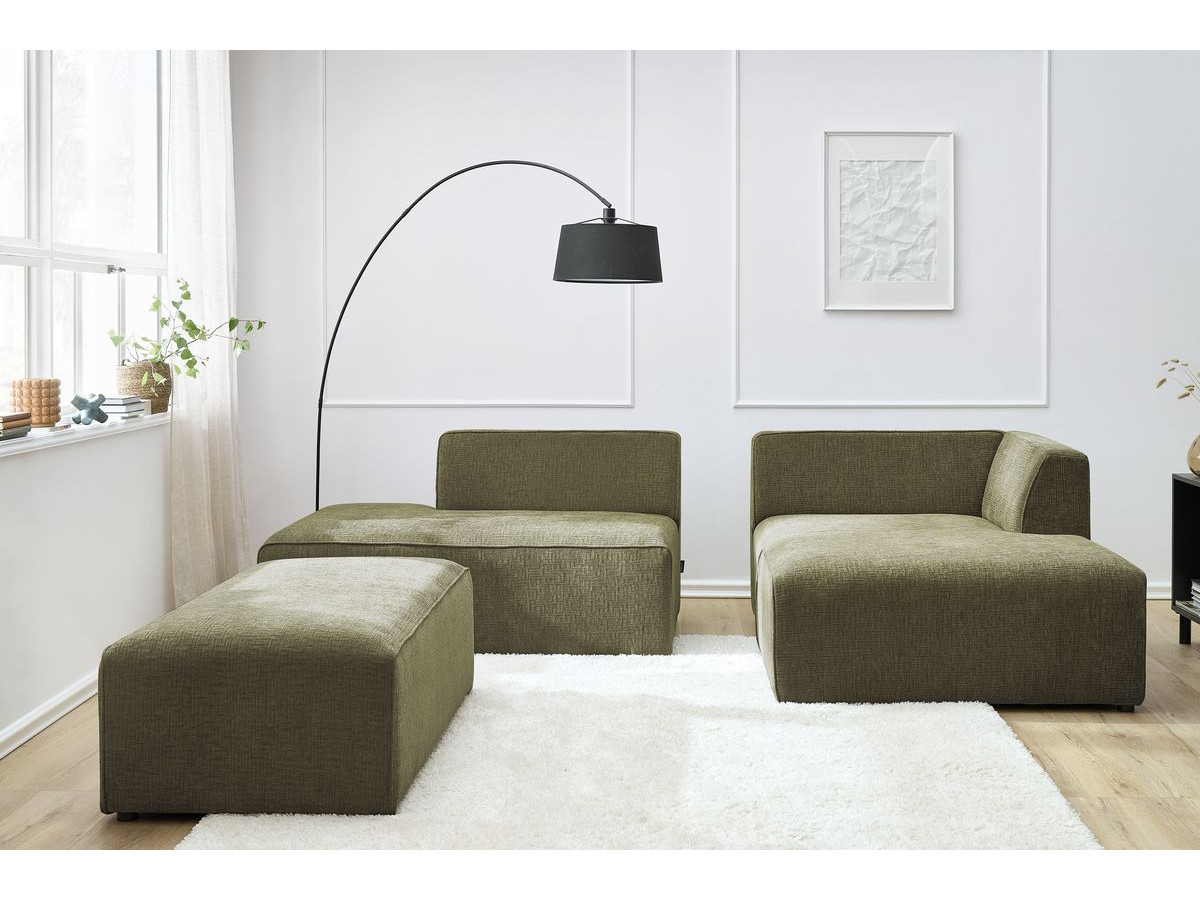 Bobochic Megeve Ecksofa mit Schlaffunktion und Pouf Strukturstoff Grün Ecke rechts