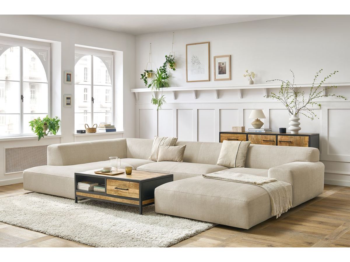 Bobochic Lavena Wohnlandschaft 359 × 220 cm Samt Beige Ecke rechts