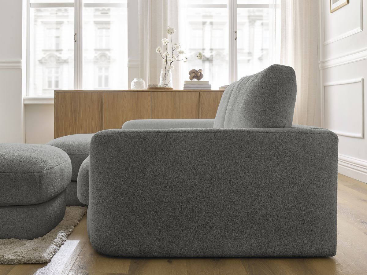 Bobochic Leonore Ecksofa mit Pouf Bouclé-Stoff Dunkelgrau Ecke links