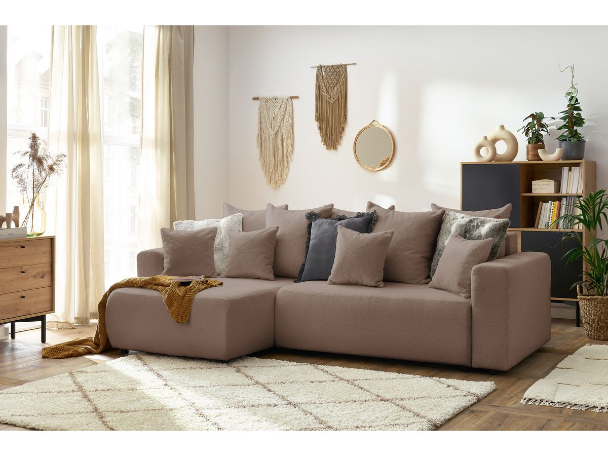Bobochic Envy Ecksofa mit Schlaffunktion und Bettkasten Bouclé-Stoff Braun