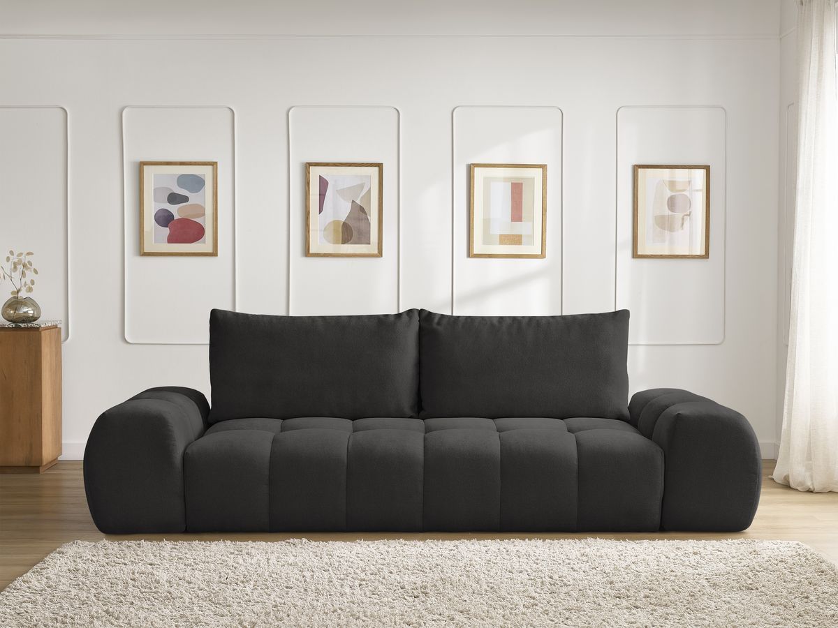 Bobochic Everest Sofa 3-Sitzer, 2 Kissen Strukturstoff Schwarz