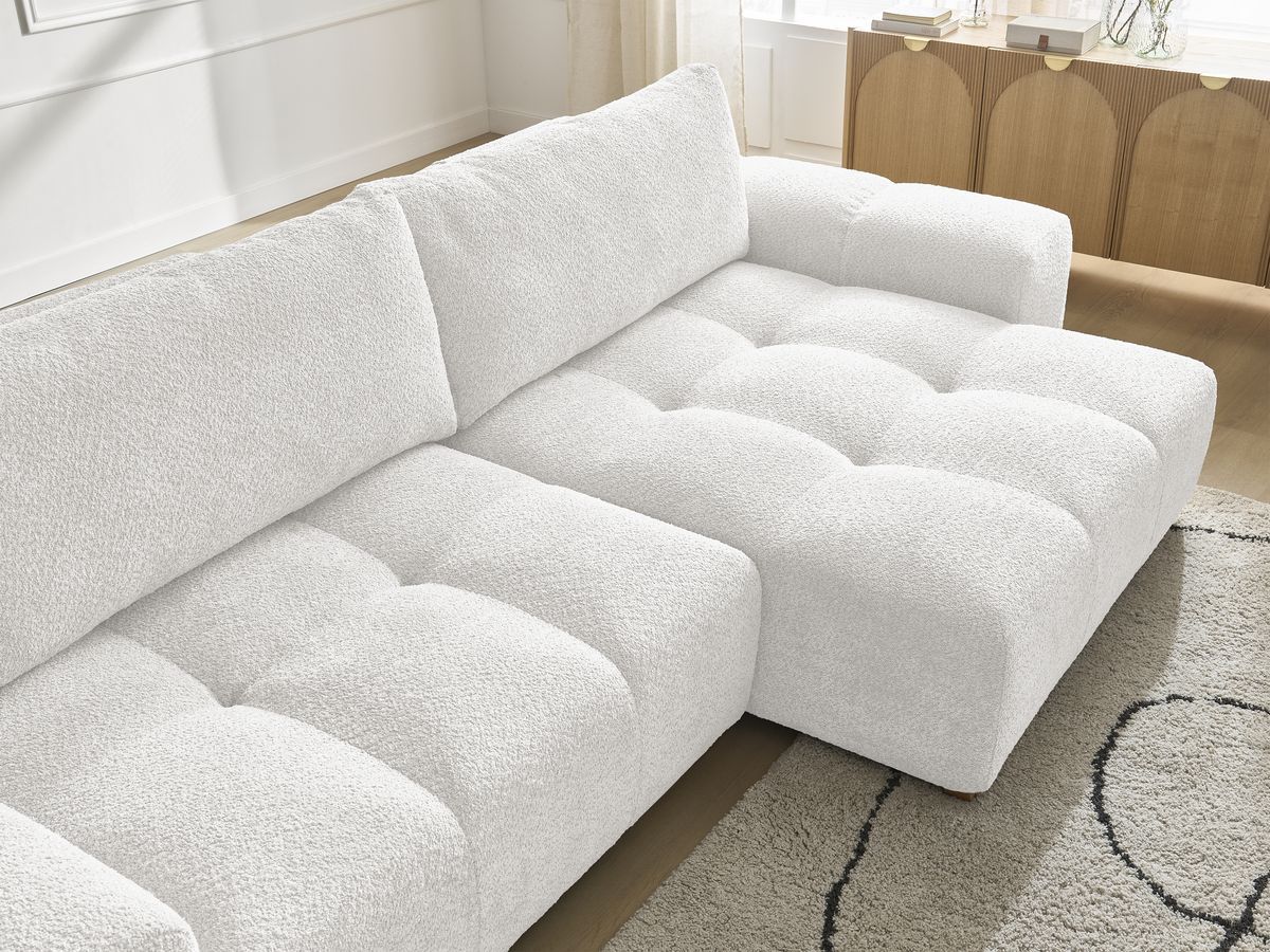 Bobochic Anakin Ecksofa, 2 Kissen Bouclé-Stoff Weiß