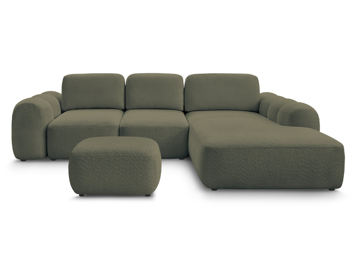 Bobochic Montaigne Ecksofa mit Schlaffunktion und Bettkasten und Pouf 288 × 196 cm Bouclé-Stoff Grün Ecke rechts