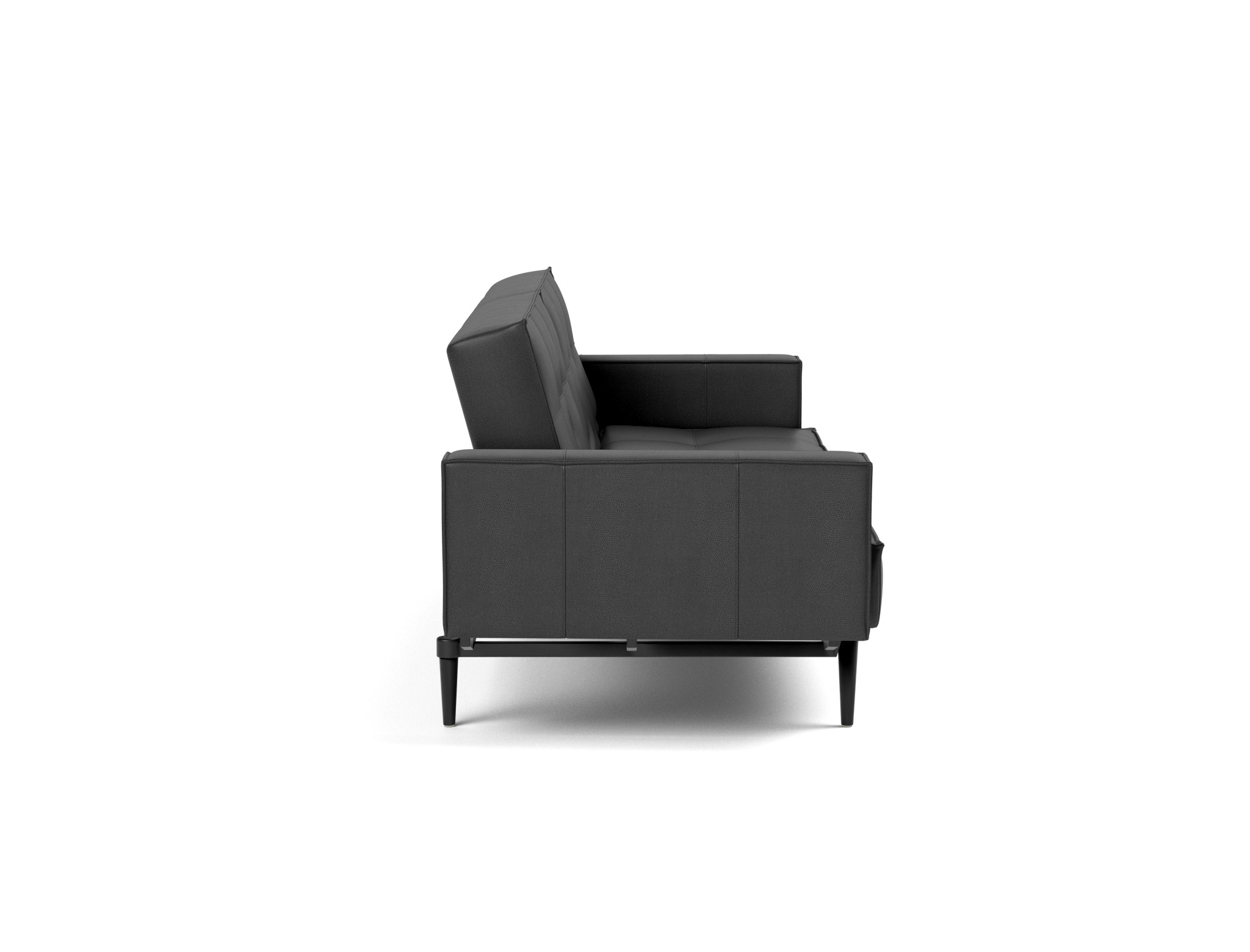 Schlafsofa Splitback mit Armlehnen Lederoptik Faunal 550-Black Beine Styletto Eiche schwarz