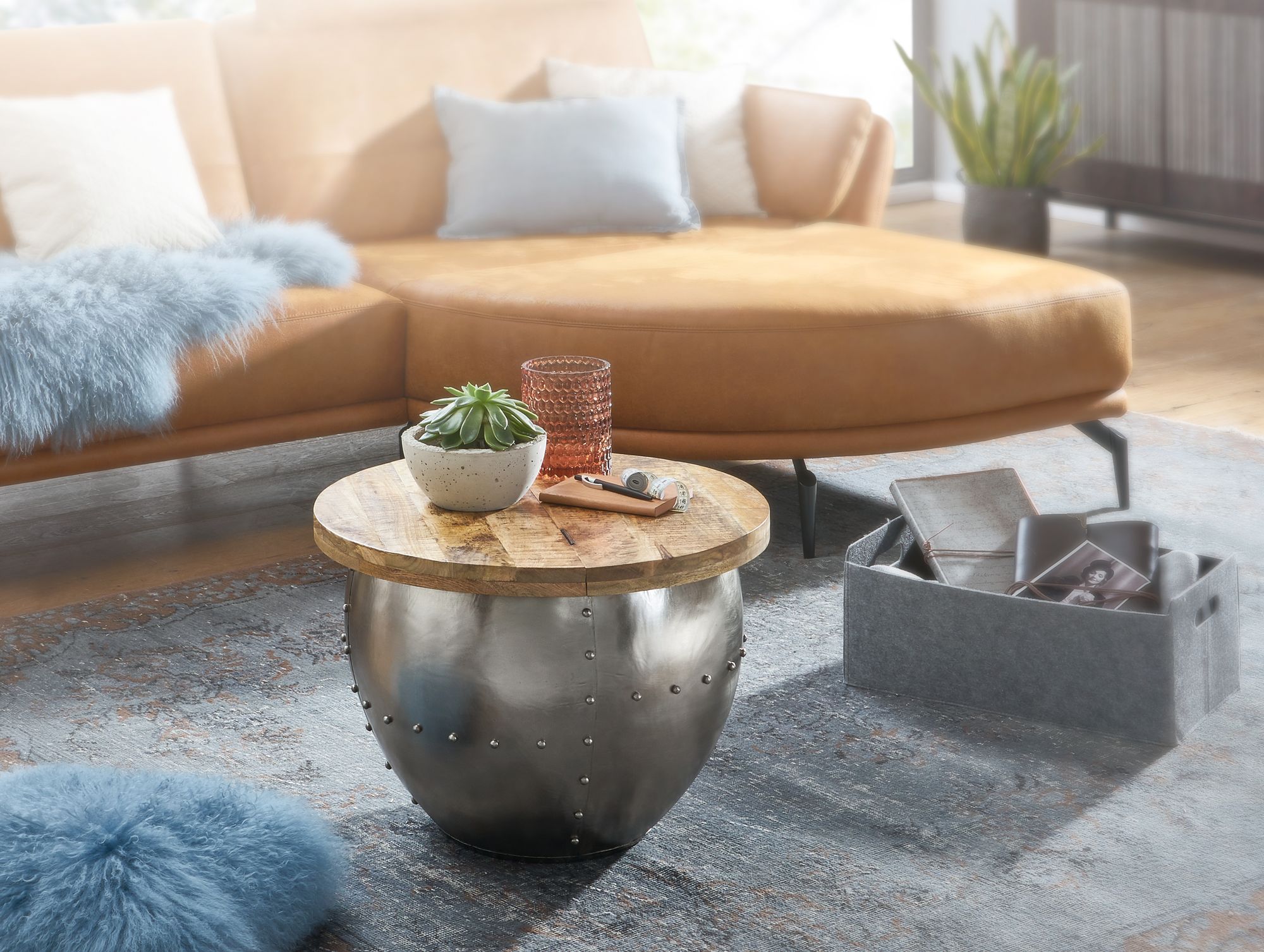 Couchtisch Rituvik Mango Massivholz Silber Ø 60 cm