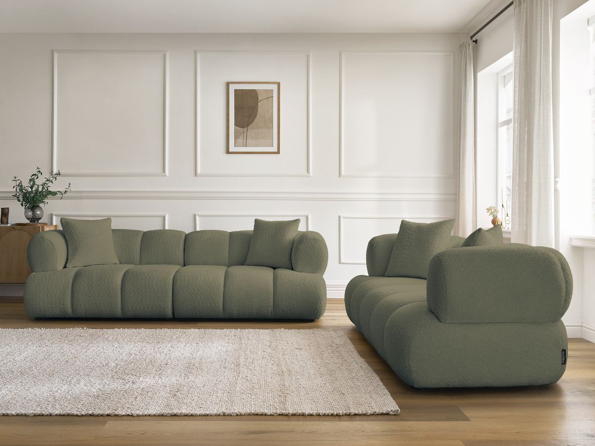 Bobochic Pamira Sofa 5-Sitzer Bouclé-Stoff Grün