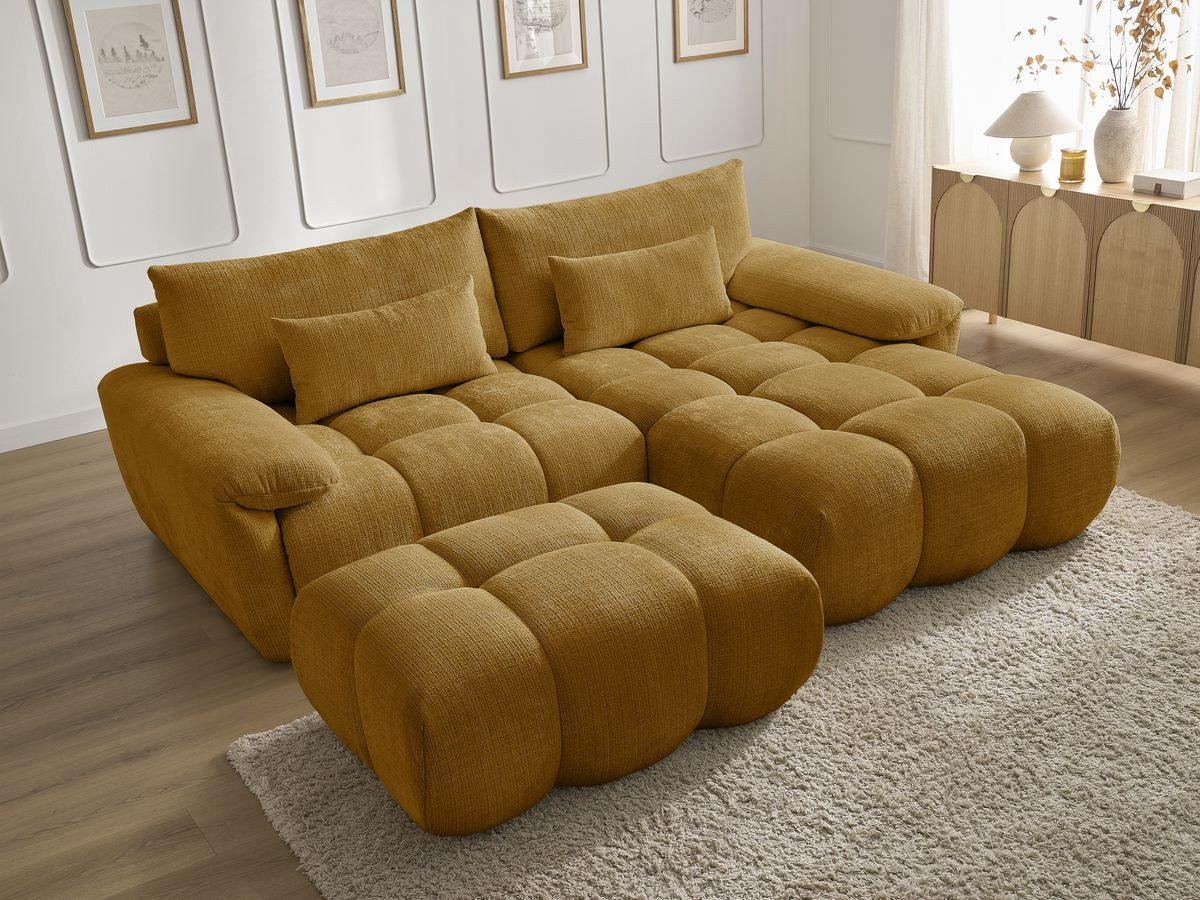 Bobochic Ivane Ecksofa mit Pouf Strukturstoff Gelb Ecke rechts