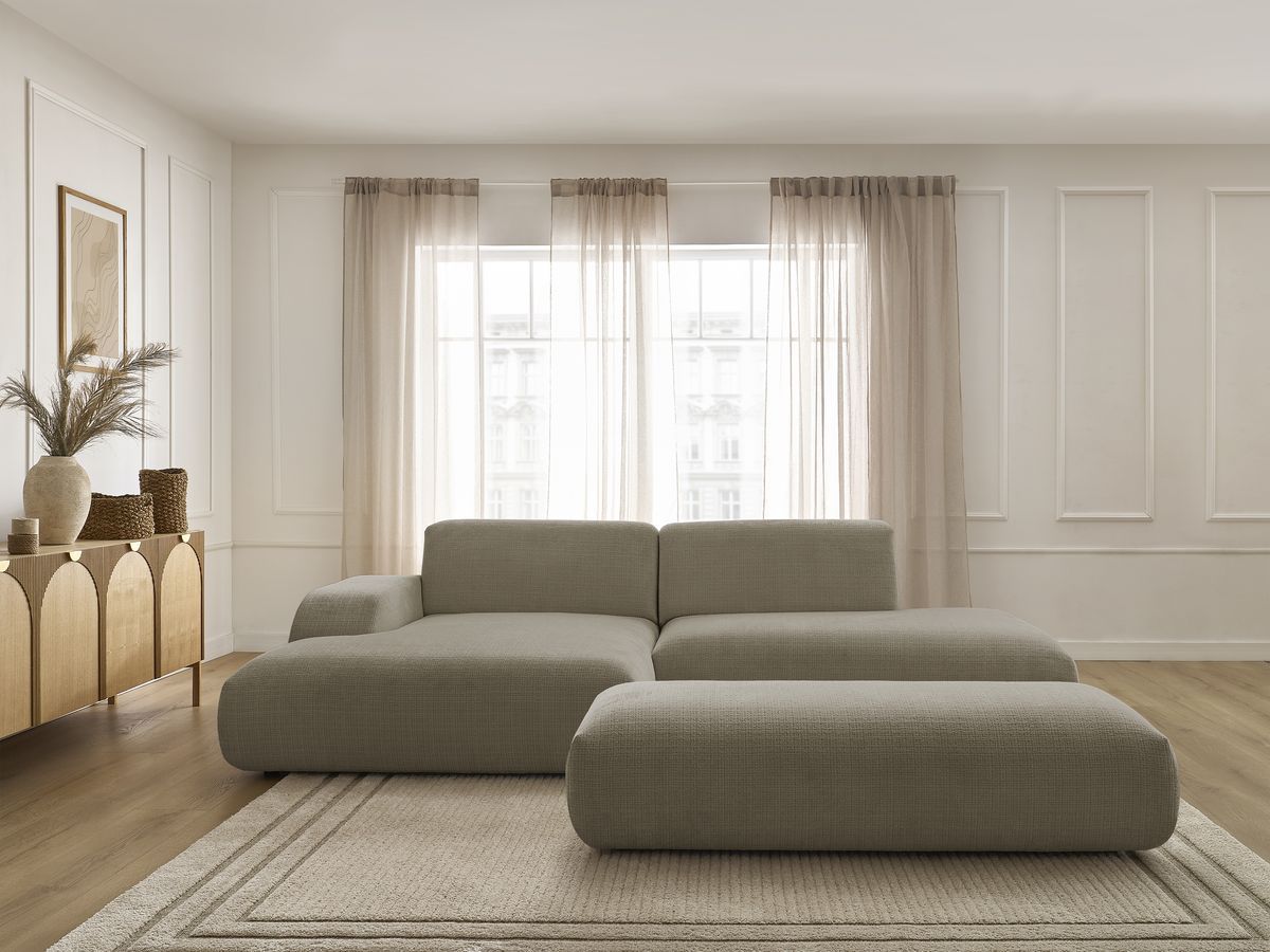 Bobochic Sirius Ecksofa mit Pouf 300 × 170 cm Strukturstoff Taupe Ecke links