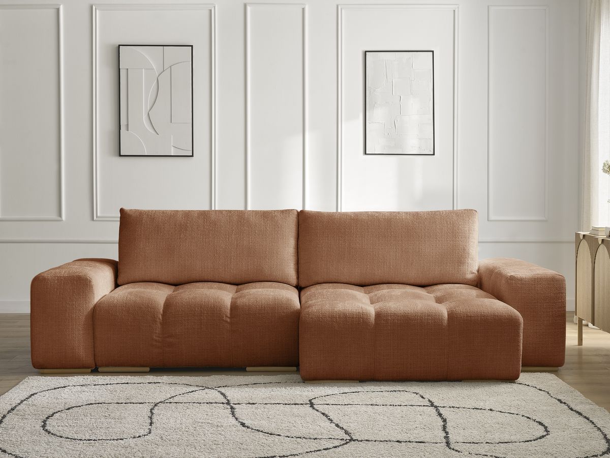 Bobochic Anakin Ecksofa mit Schlaffunktion und Bettkasten, 2 Kissen Strukturstoff Orange
