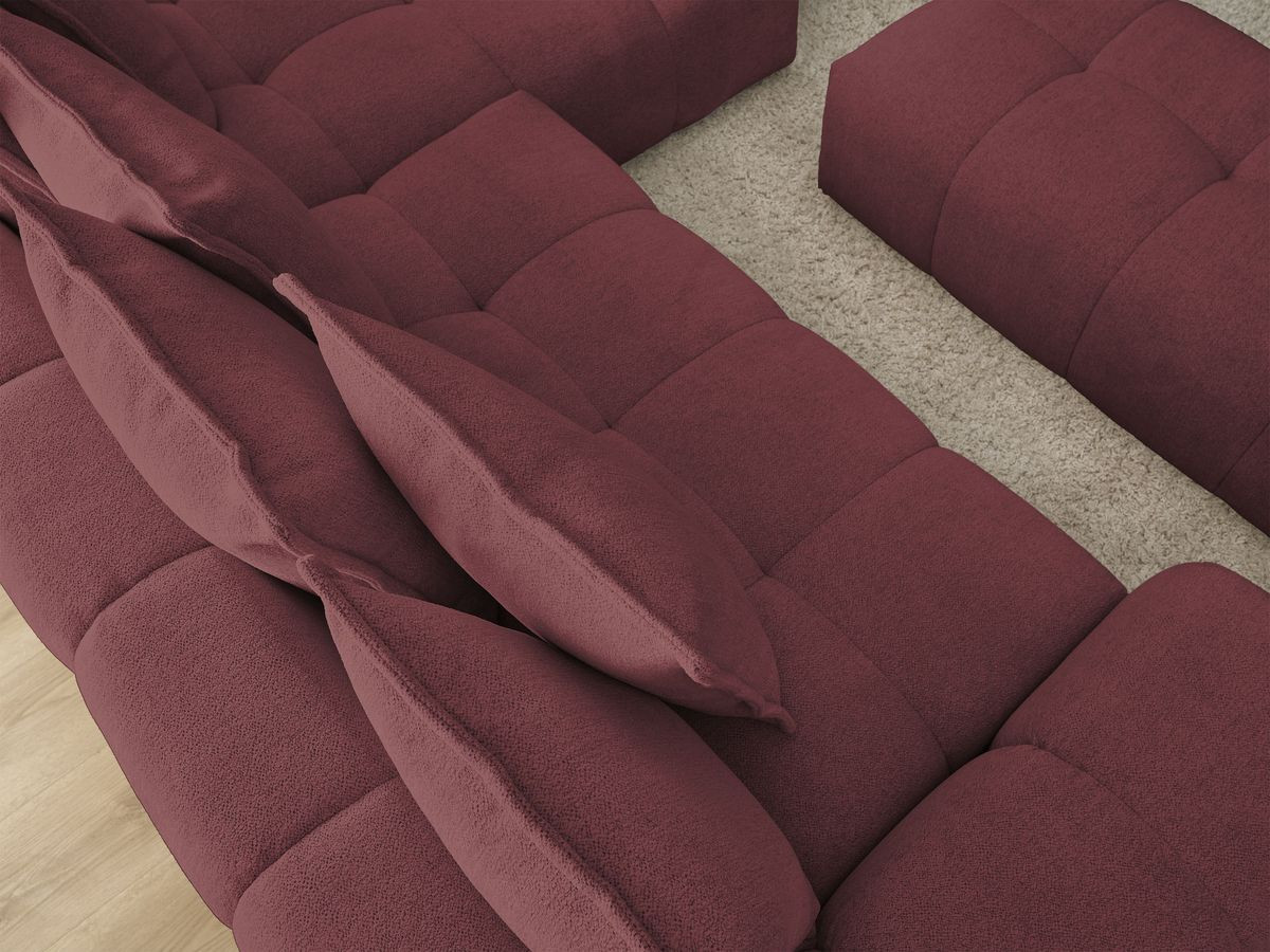 Bobochic Everest Ecksofa mit Schlaffunktion und Bettkasten und Pouf 318 × 180 cm, 7 Kissen Melange-Stoff Rot Ecke rechts