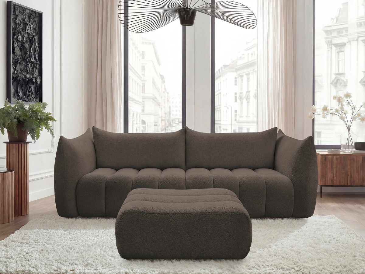 Bobochic Azra Sofa 4-Sitzer mit Pouf Bouclé-Stoff Braun