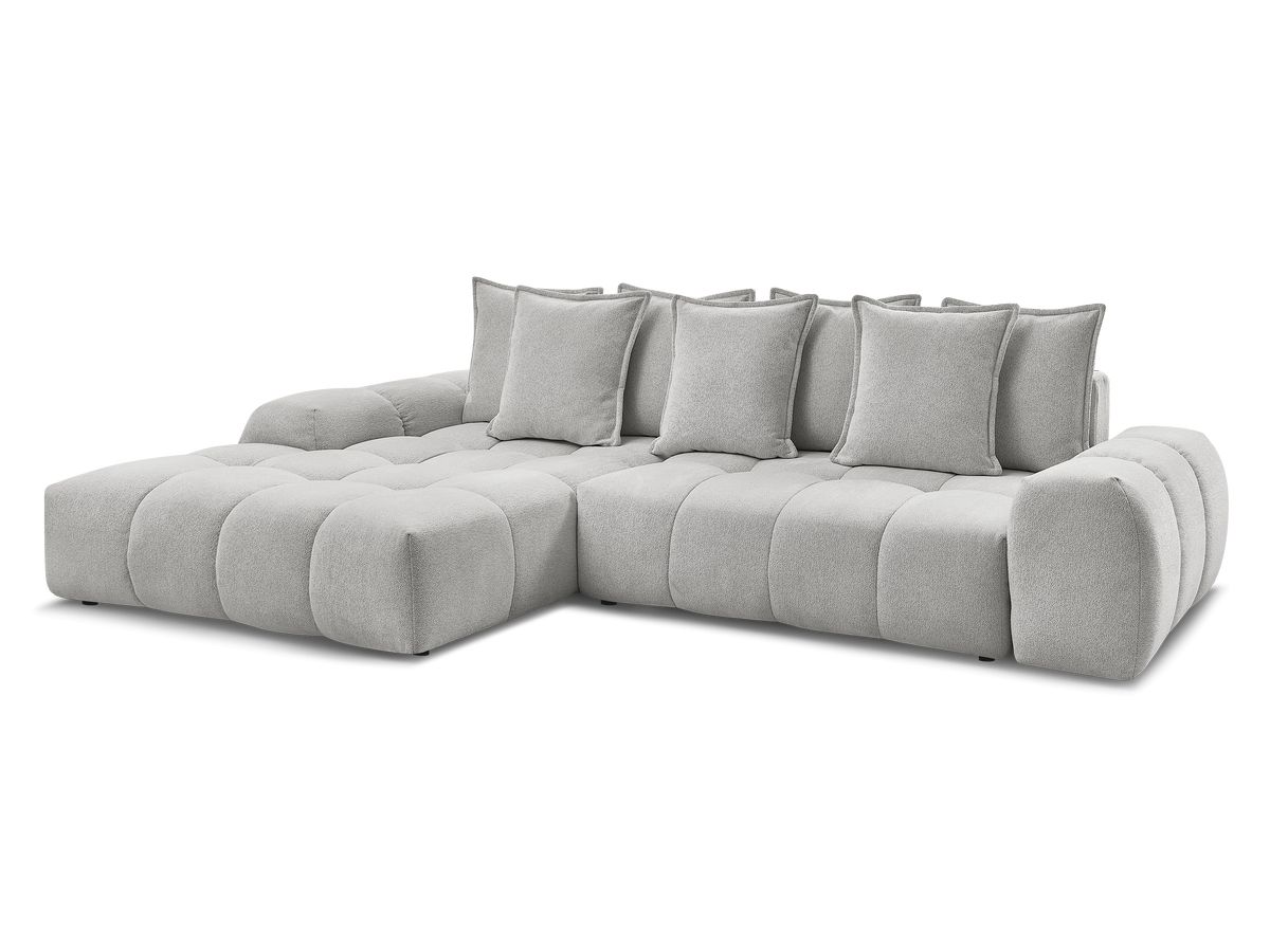 Bobochic Everest Ecksofa mit Schlaffunktion und Bettkasten 318 × 180 cm, 7 Kissen Melange-Stoff Hellgrau Ecke links