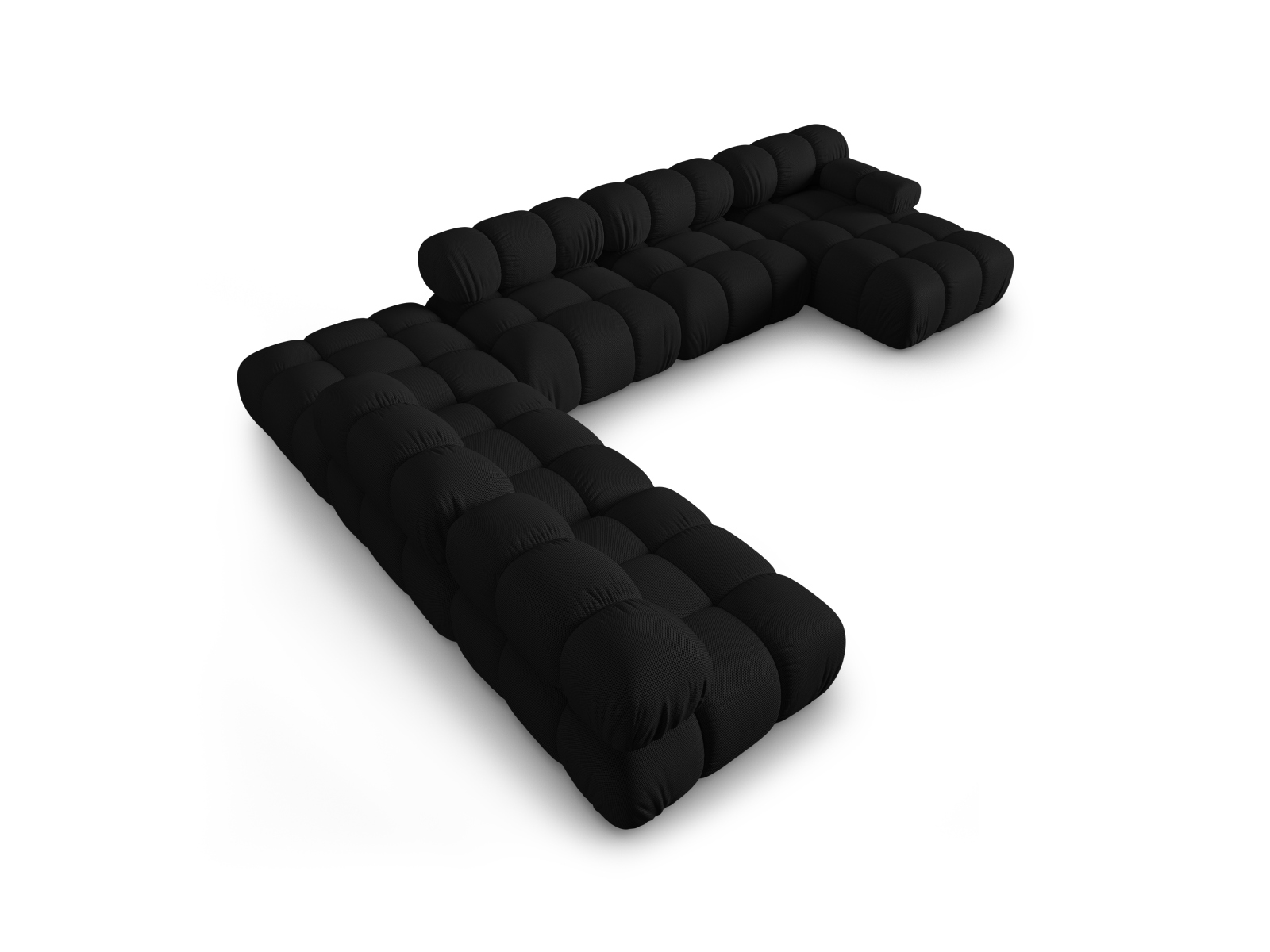 Micadoni Modulares Panorama Ecksofa Bellis 7-Sitzer Links 3D-Stoff Sonic Schwarz