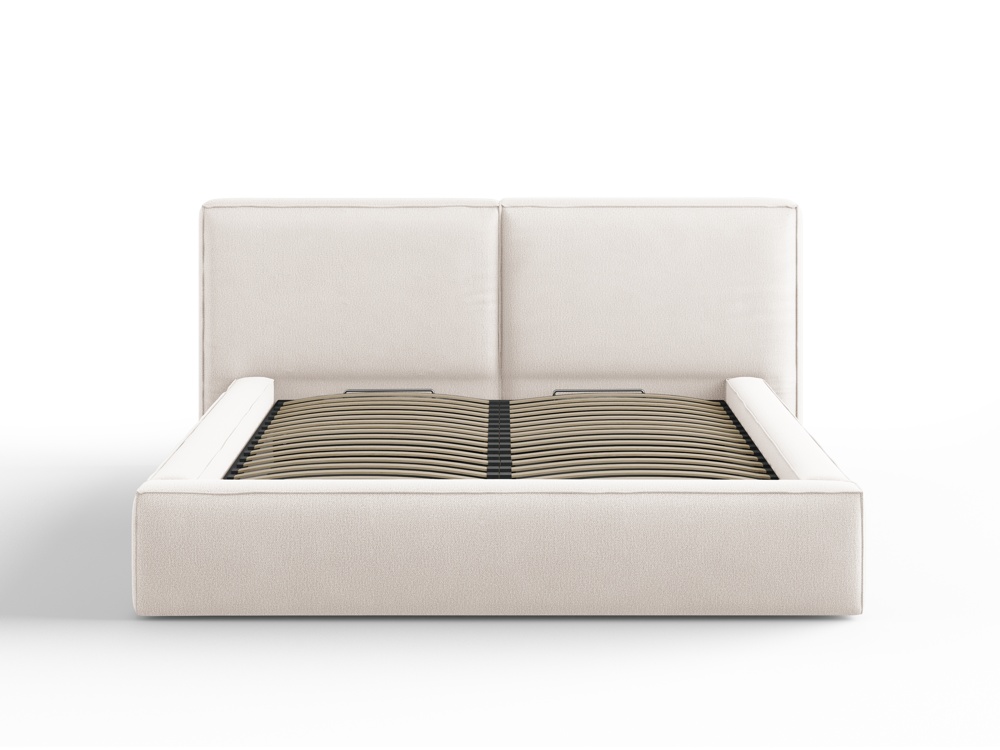 Cosmopolitan Design Stauraumbett mit doppeltem Kopfteil Arendal 160x200 Strukturierter Stoff Megan Helles Beige