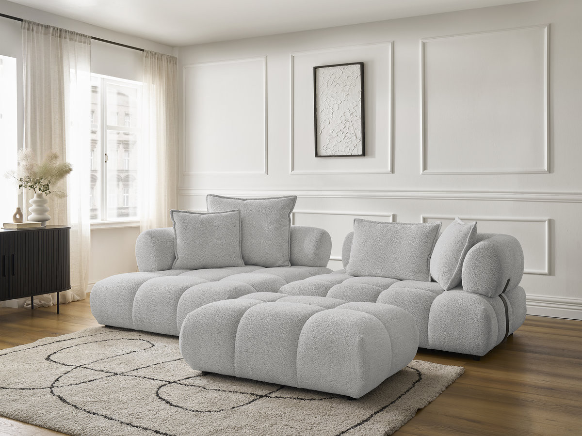 Bobochic Alya Ecksofa mit Pouf Bouclé-Stoff Hellgrau Ecke links