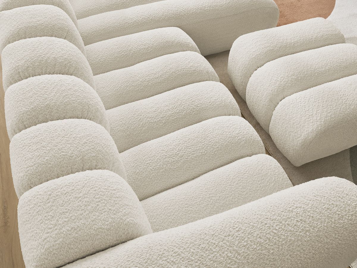 Bobochic Talia Ecksofa mit Pouf Bouclé-Stoff Beige Ecke rechts