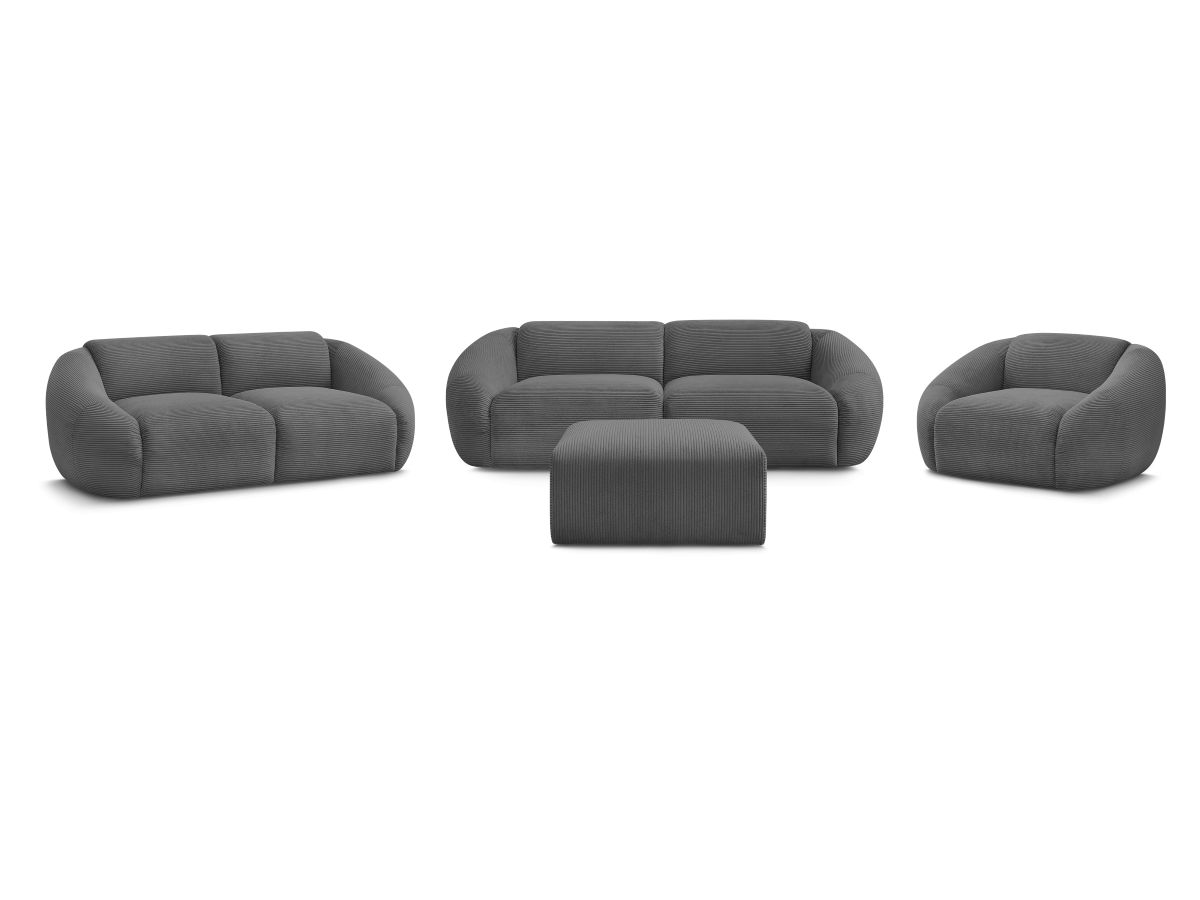 Bobochic Tina Sofa 7-Sitzer mit Pouf Cordsamt Dunkelgrau