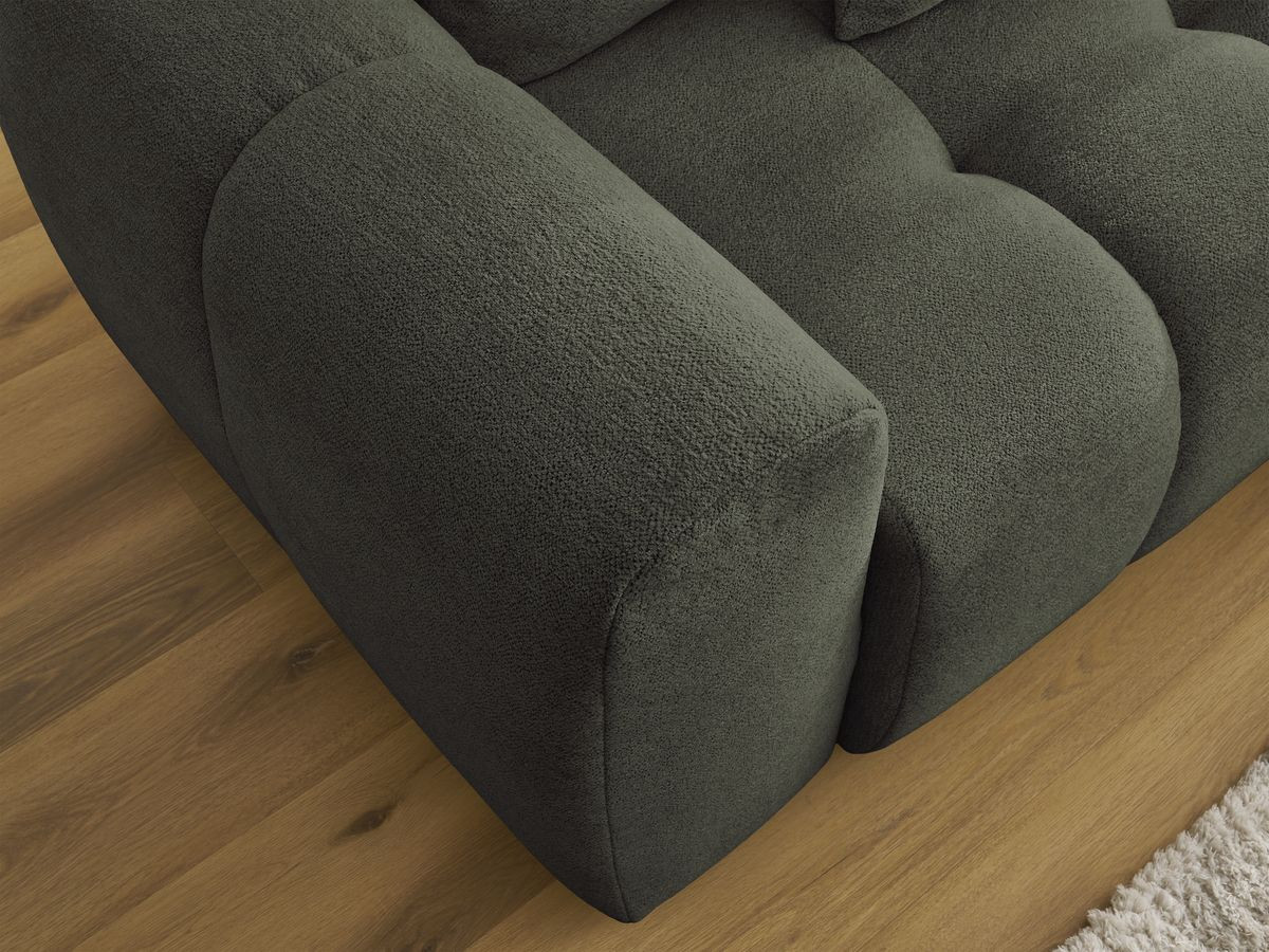 Bobochic Roxelane Ecksofa mit Schlaffunktion und Bettkasten und Pouf 258 × 150 cm Melange-Stoff Grün Ecke rechts