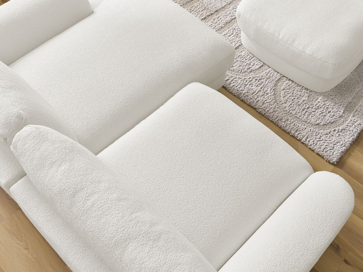 Bobochic Leonore Ecksofa mit Pouf Bouclé-Stoff Weiß Ecke rechts