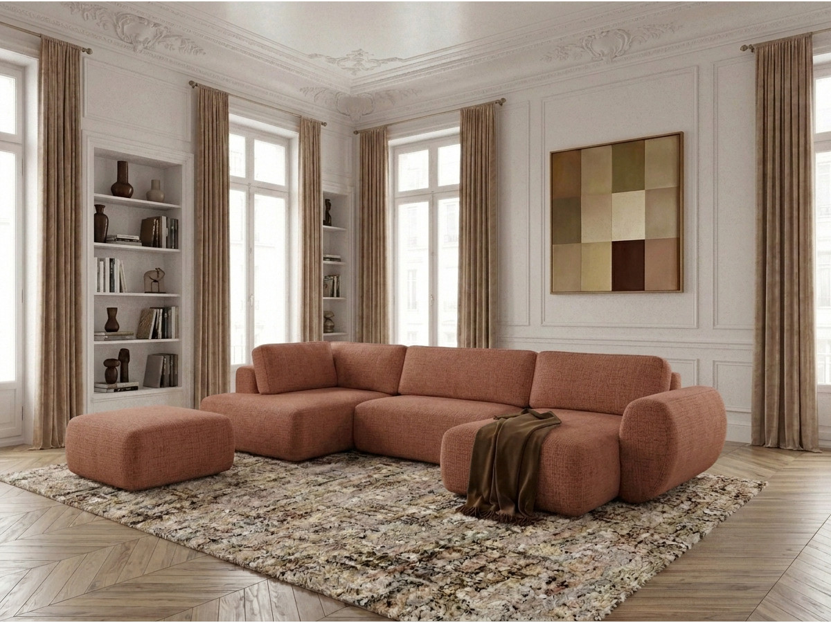 Bobochic Denise Wohnlandschaft mit Pouf Strukturstoff Orange Ecke rechts