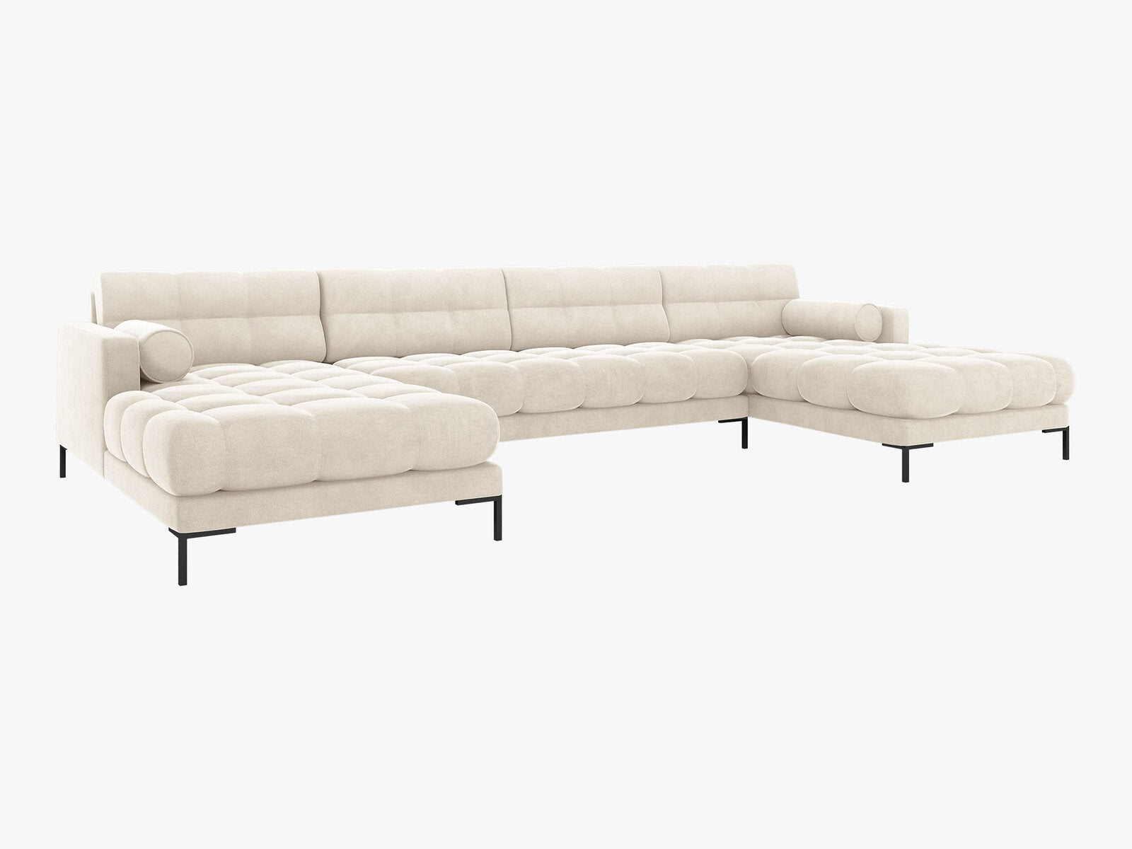 Micadoni Panorama-Sofa Mamaia 6-Sitzer Samt Bluvel Helles Beige schwarze Beine