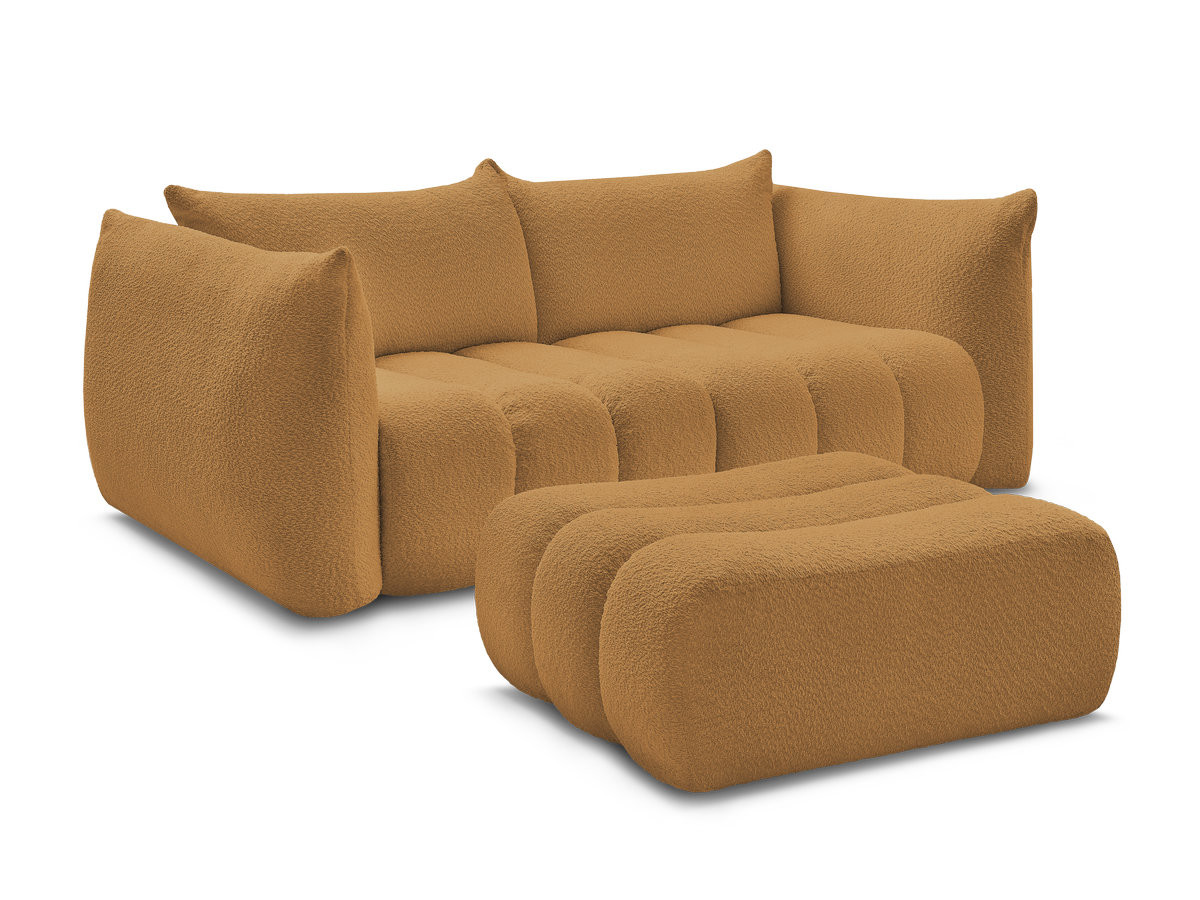Bobochic Azra Sofa 3-Sitzer mit Pouf Bouclé-Stoff Gelb