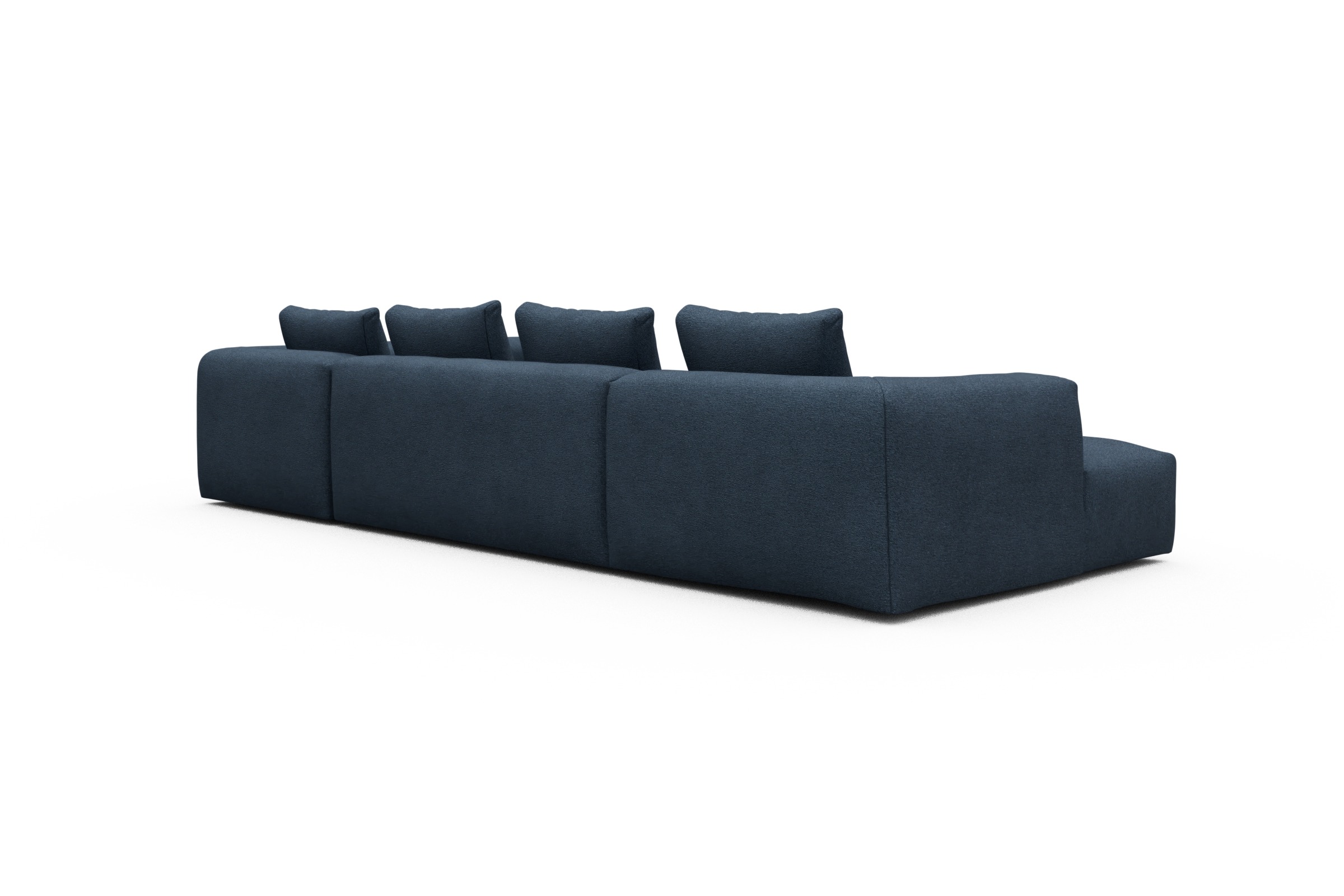 Wohnlandschaft Fred Chaiselongue links mit 2-Sitzer und lange Armlehne rechts Boucle-Blue