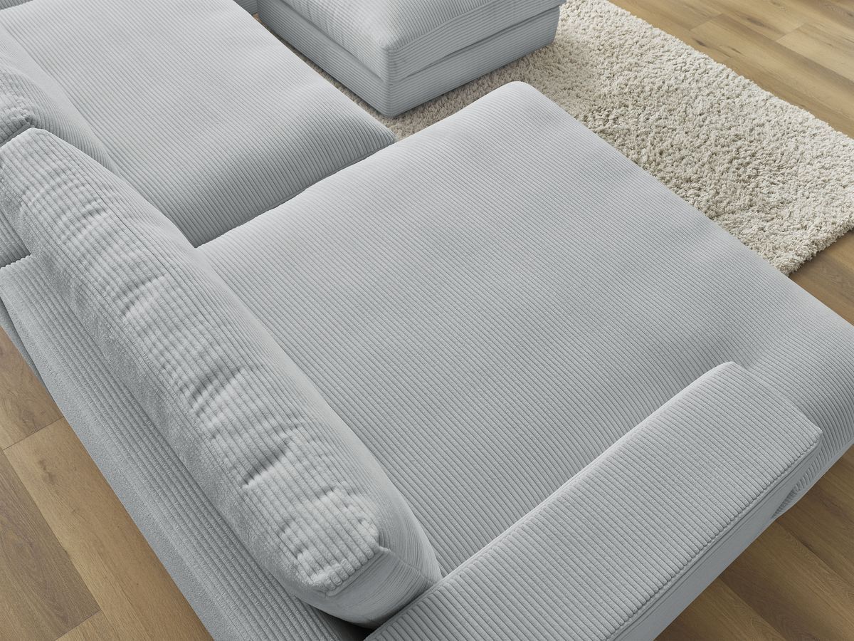 Bobochic Leonard Wohnlandschaft mit Pouf 404 × 159 cm Cordsamt Hellgrau