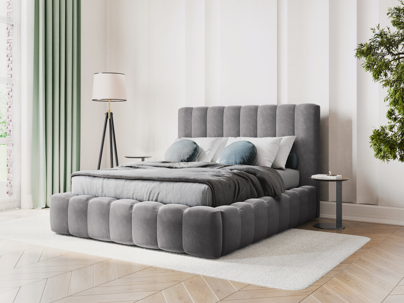 Micadoni Bett Kelp Samt Bluvel Grau
