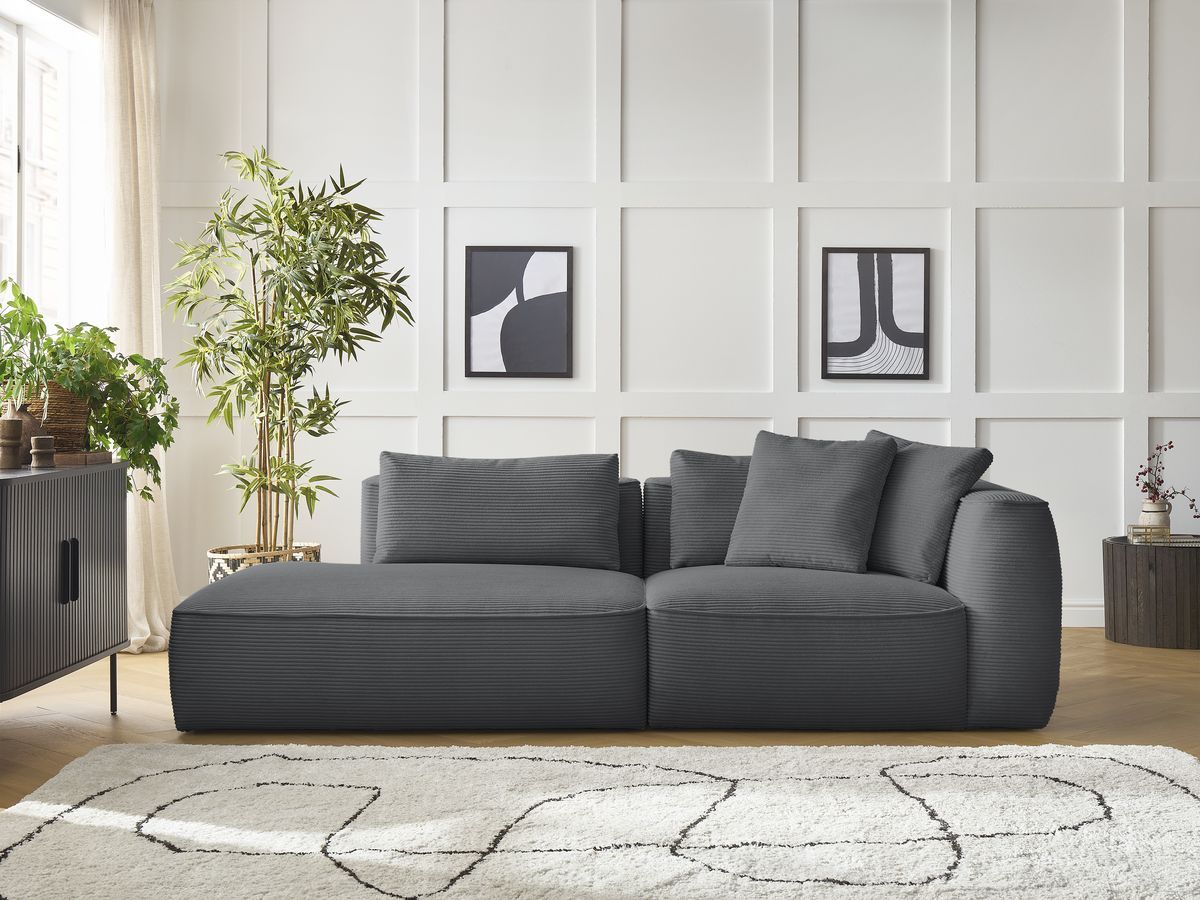 Bobochic Leopold Sofa 3-Sitzer Cordsamt Dunkelgrau Armlehne rechts