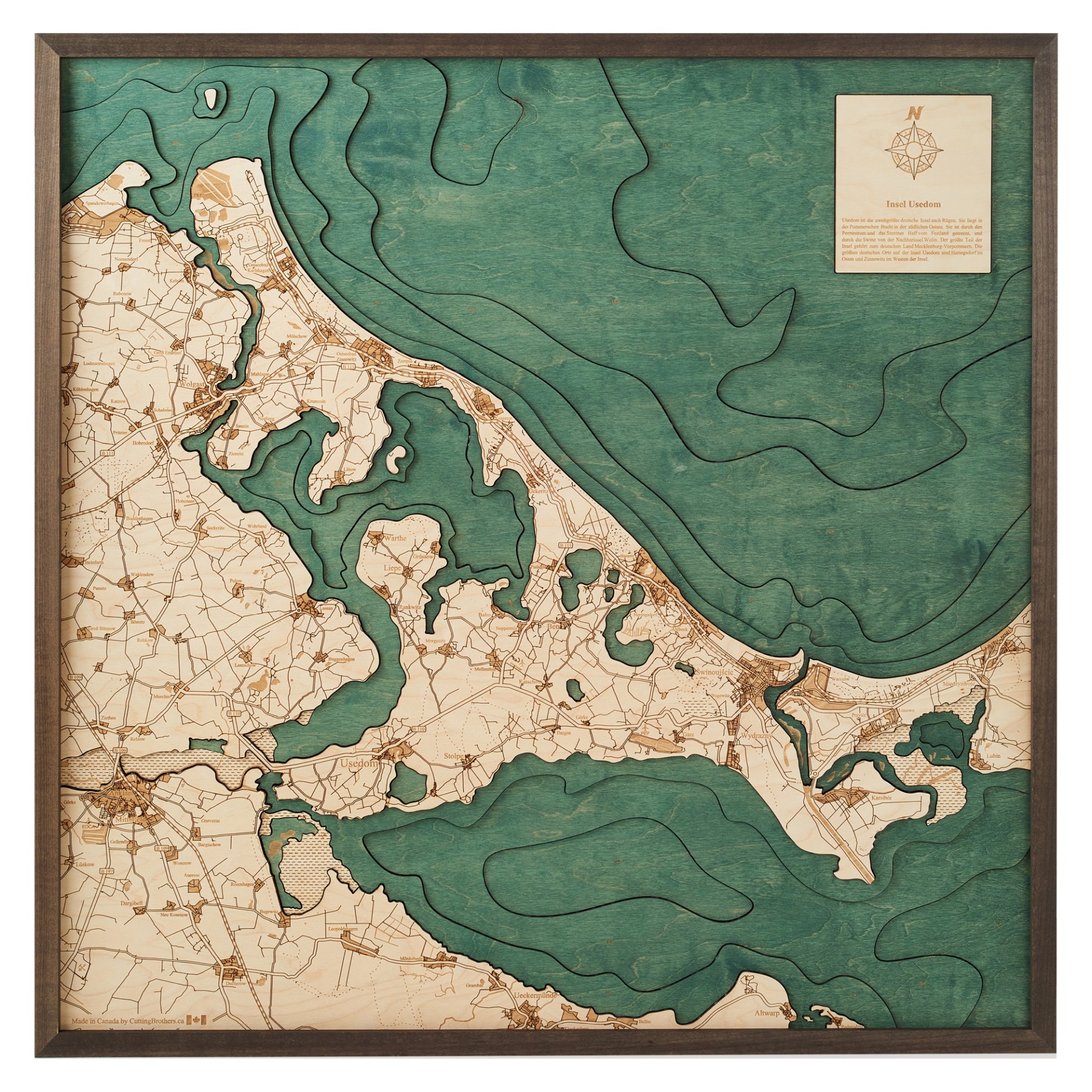 Cutting Brothers 3D Holz-Wandkarte Usedom 76x76 cm