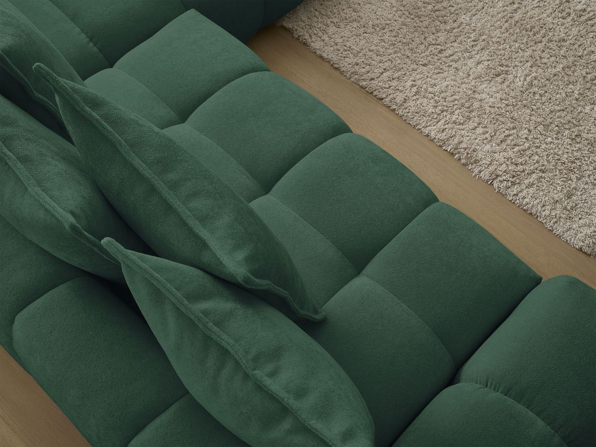 Bobochic Everest Ecksofa mit Schlaffunktion und Bettkasten 320 × 212 cm, 10 Kissen Strukturstoff Grün Ecke rechts