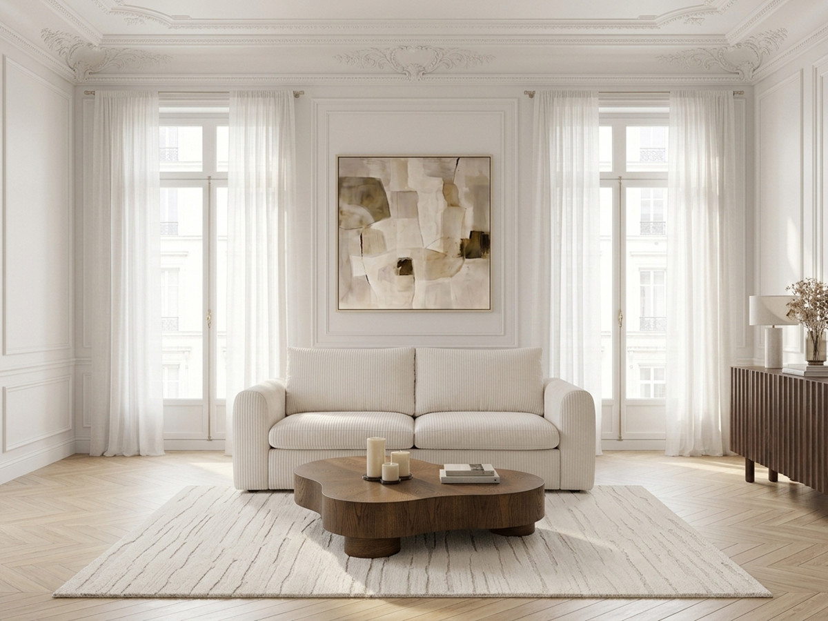 Bobochic Archi Schlafsofa 3-Sitzer Cordsamt Weiß, Liegefläche 160 × 190 cm