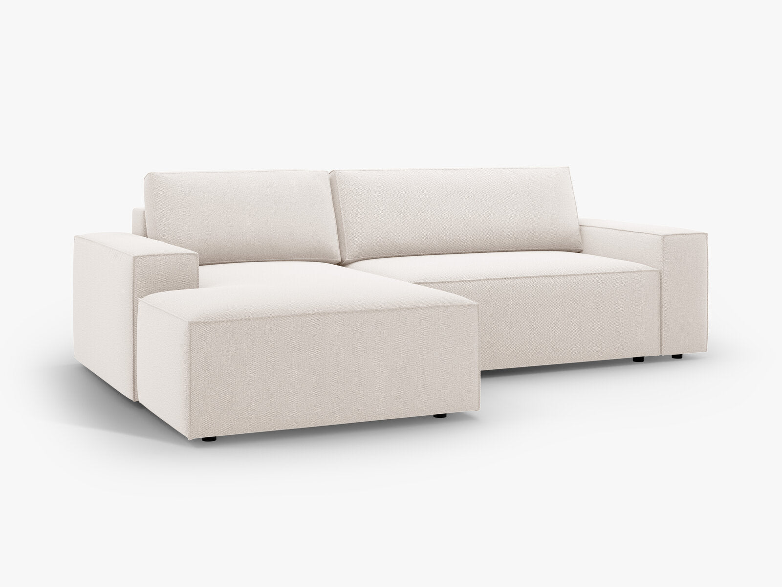 Micadoni Schlaf-Ecksofa Jodie 3-Sitzer Links Strukturierter Stoff Helles Beige