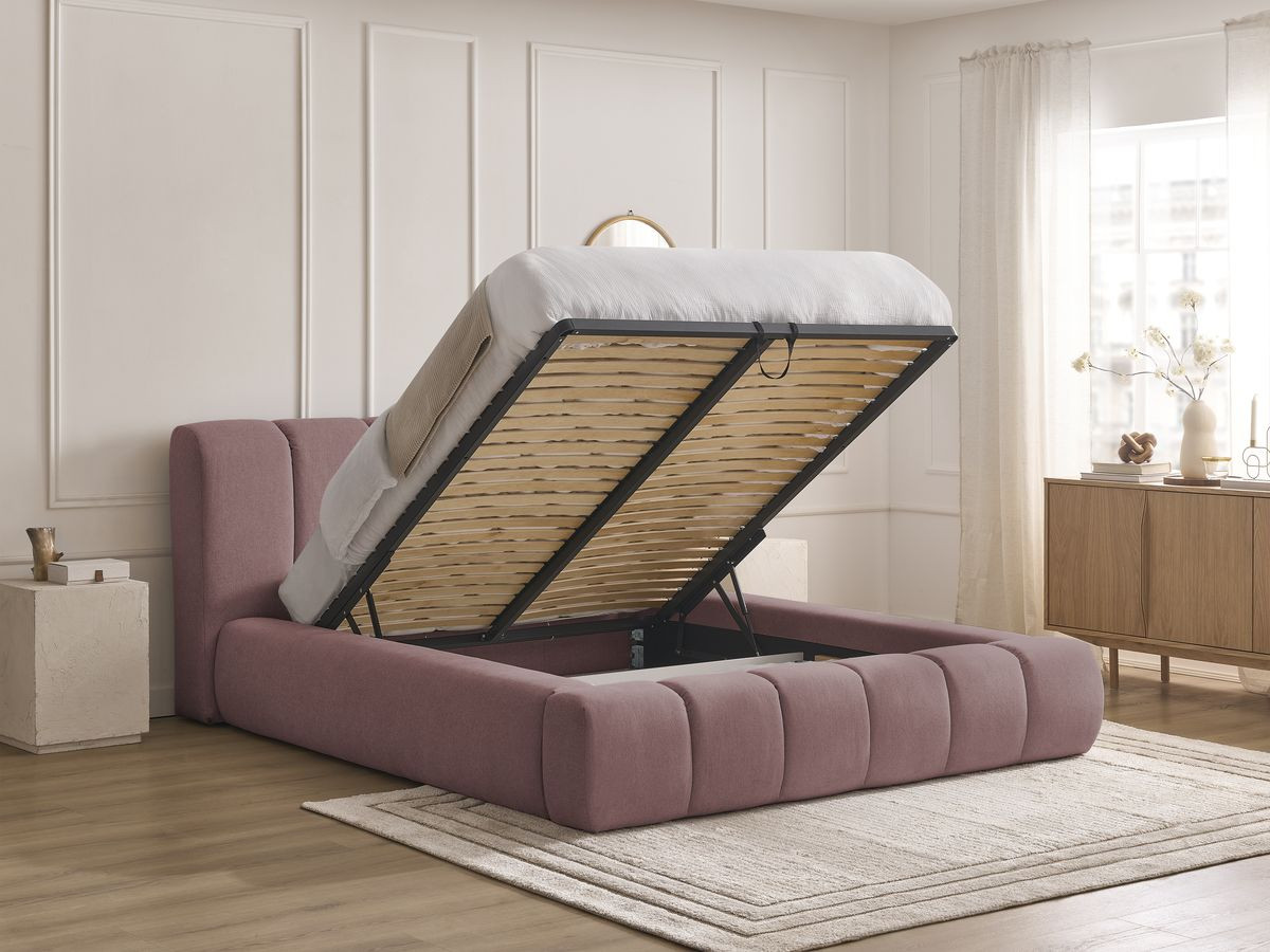 Bobochic Denali Polsterbett mit Bettkasten Stoff Rosa, Liegefläche 140 × 190 cm