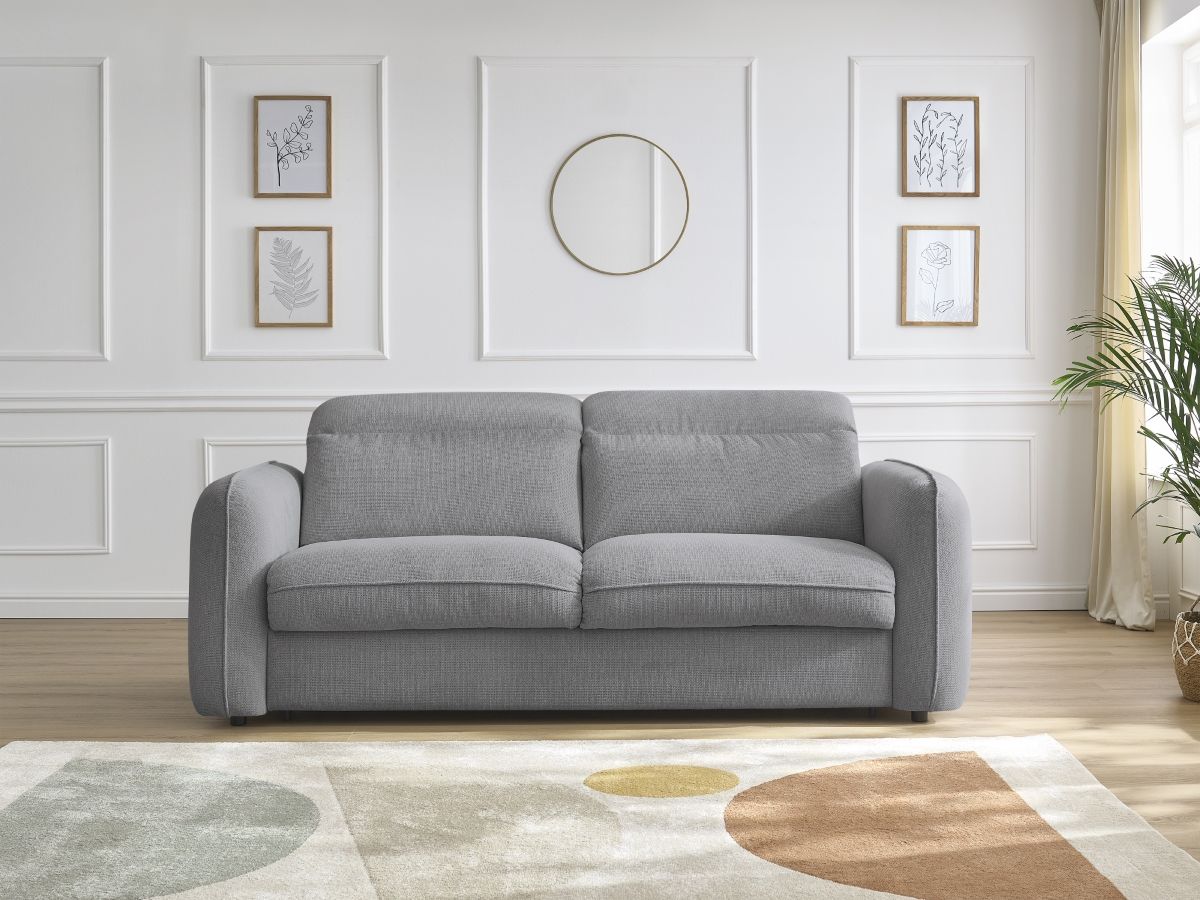 Bobochic Achille Schlafsofa 3-Sitzer Melange-Stoff Hellgrau, Liegefläche 160 × 200 cm