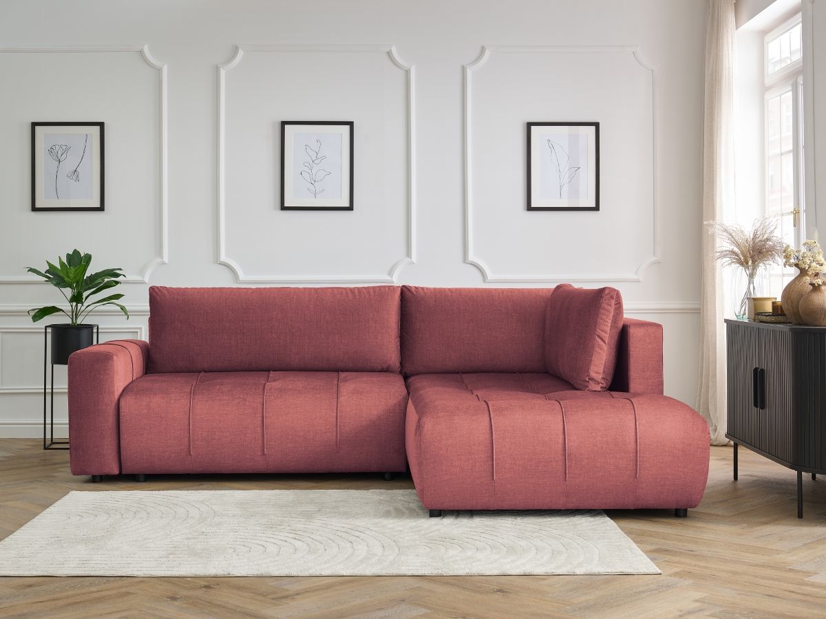 Bobochic Arsene Ecksofa mit Schlaffunktion und Bettkasten 277 × 200 cm Samt Orange Ecke rechts
