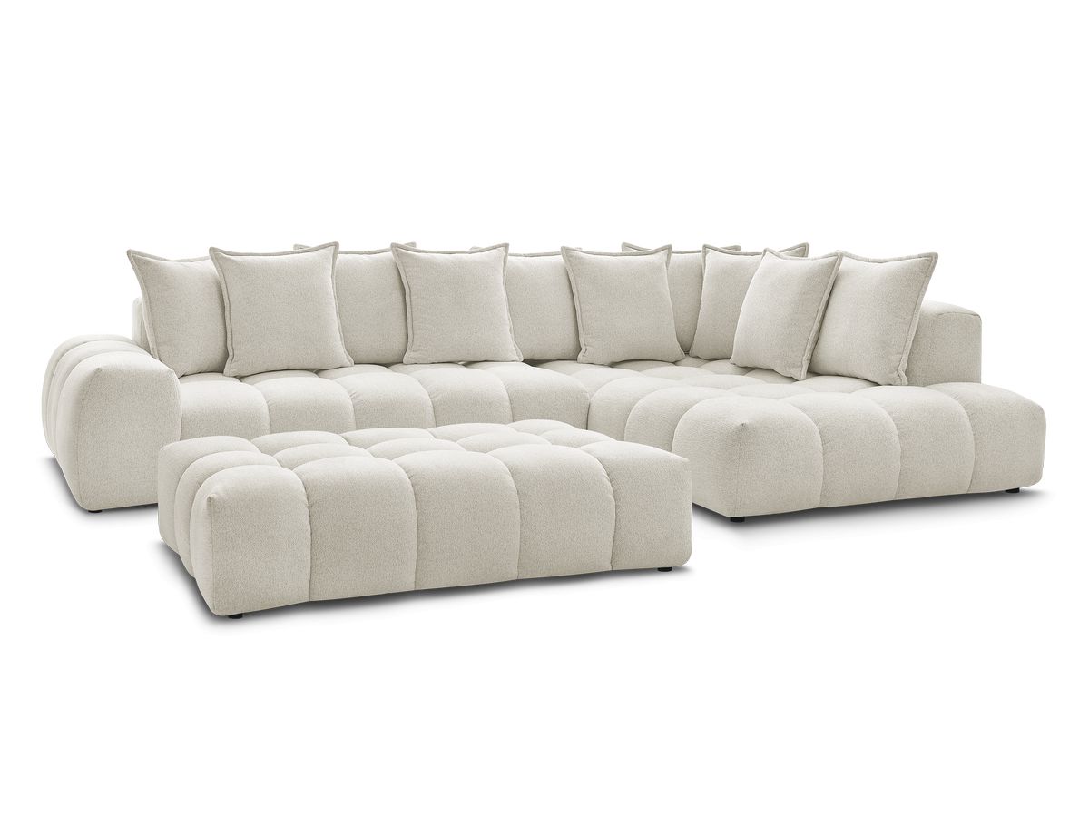 Bobochic Everest Ecksofa mit Schlaffunktion und Pouf, 10 Kissen Melange-Stoff Weiß Ecke rechts