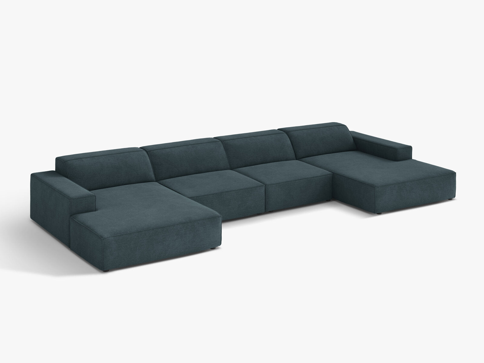 Micadoni Panorama-Sofa Jodie 6-Sitzer Strukturierter Stoff Liberty Dunkel Petrol