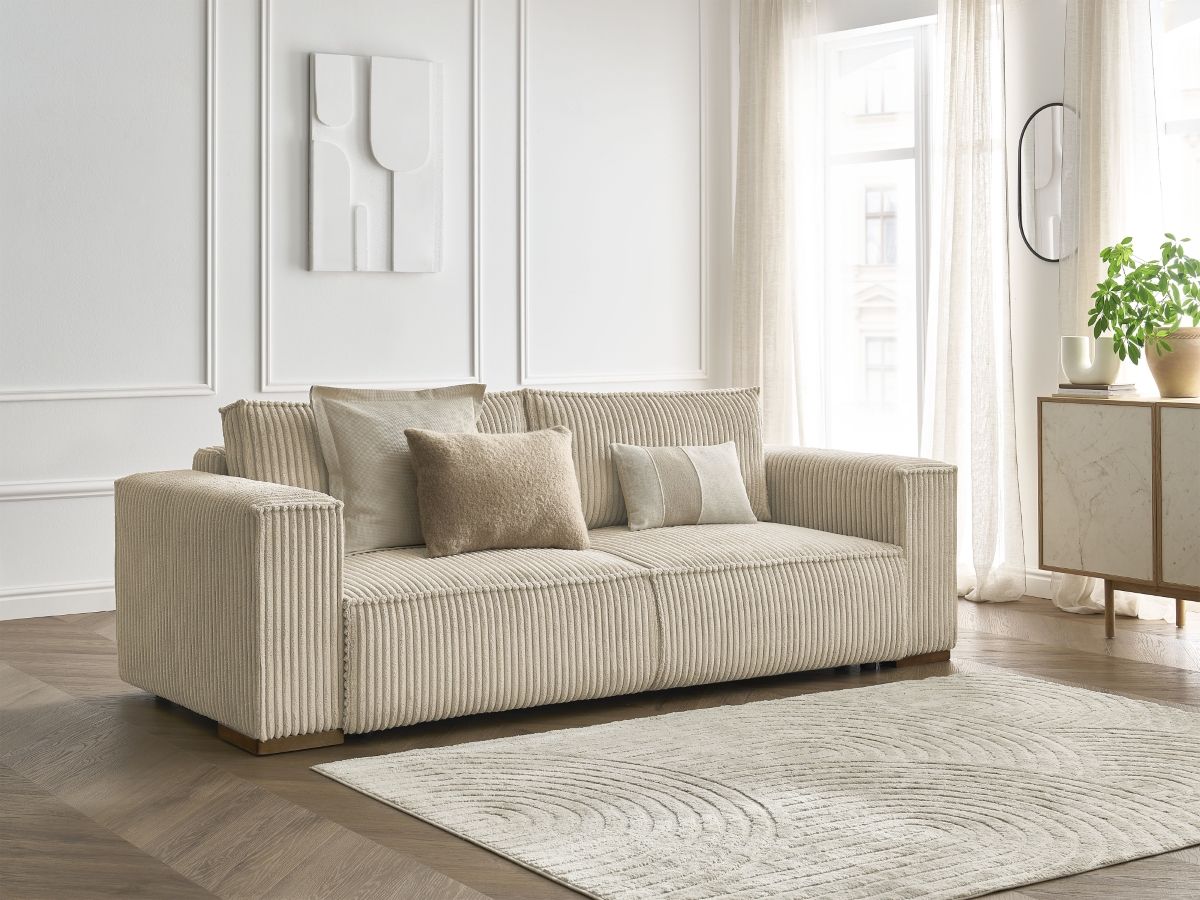Bobochic Chelsea Schlafsofa 3-Sitzer mit Bettkasten Breitcord weich Taupe