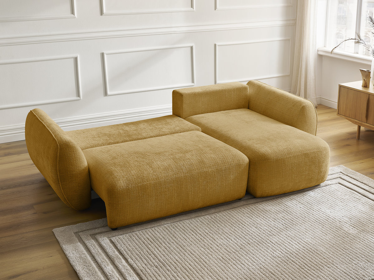 Bobochic Denise Ecksofa mit Schlaffunktion und Bettkasten 258 × 160 cm Strukturstoff Gelb Ecke rechts