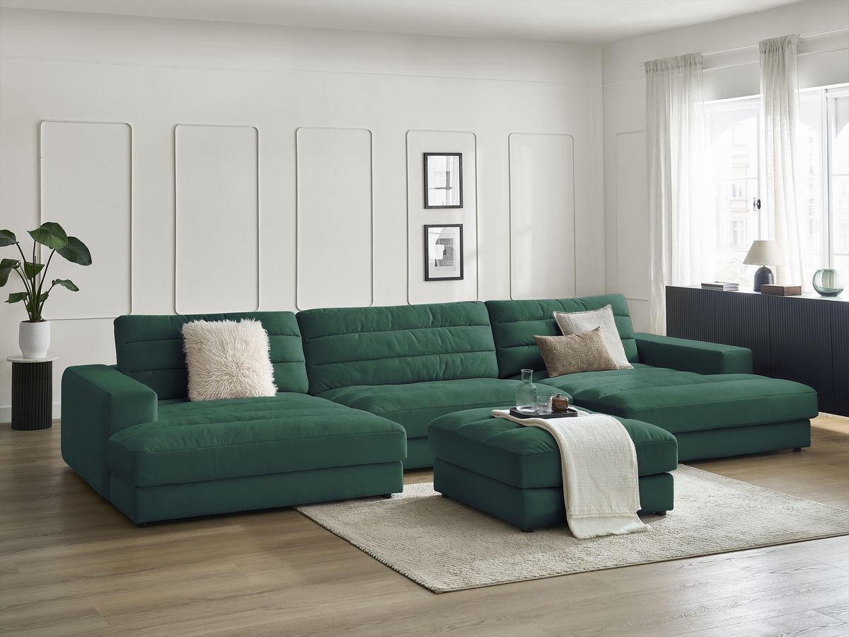 Bobochic Sierra Wohnlandschaft mit Pouf Samt Dunkelgrün