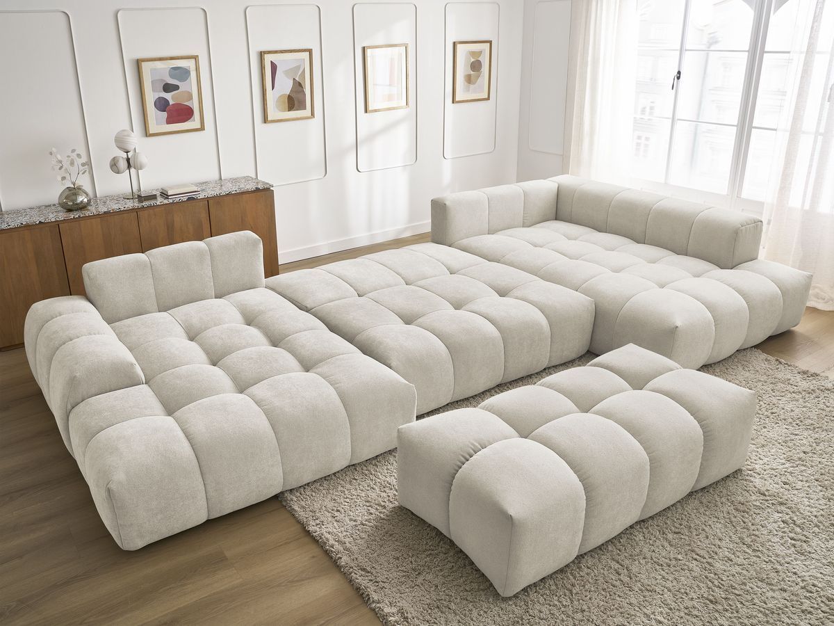 Bobochic Everest Wohnlandschaft mit Pouf, 6 Kissen Strukturstoff Beige Ecke links