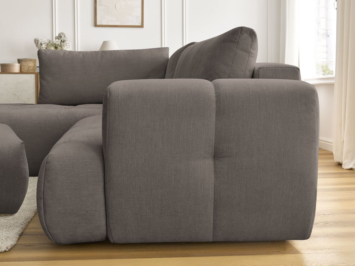 Bobochic Fuji Ecksofa mit Schlaffunktion und Bettkasten und Pouf 282 × 204 cm Stoff Taupe Ecke links