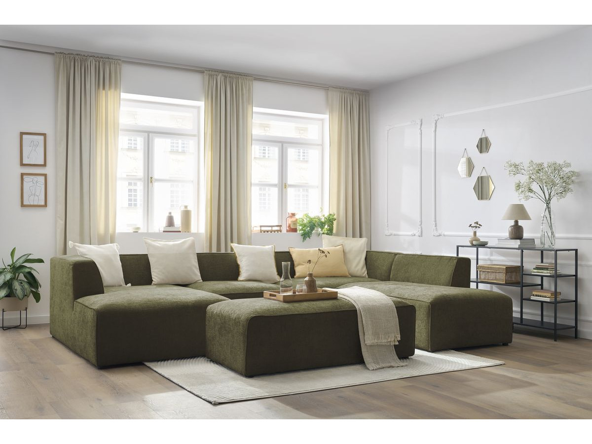 Bobochic Megeve Wohnlandschaft mit Pouf Strukturstoff Grün Ecke links
