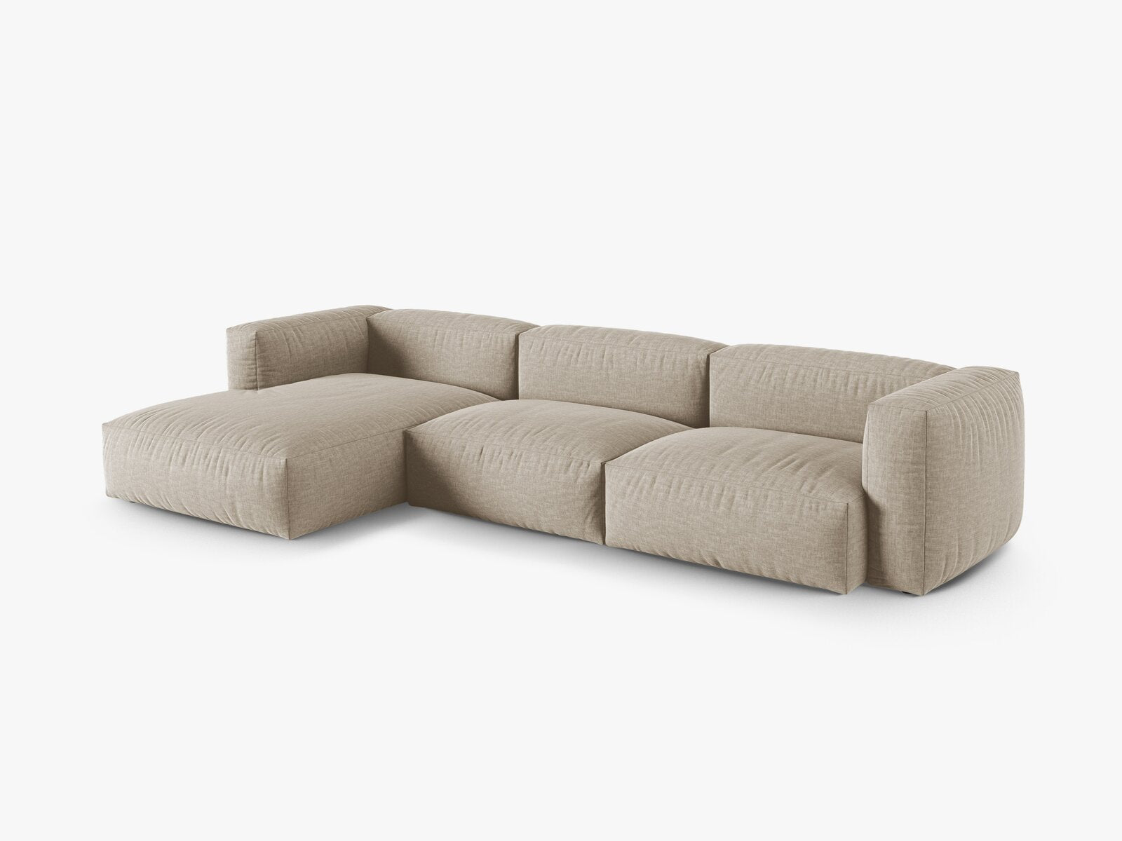Micadoni Ecksofa Martina 3-Sitzer 90cm Sitztiefe Links Strukturierter Stoff Boston Helles Beige