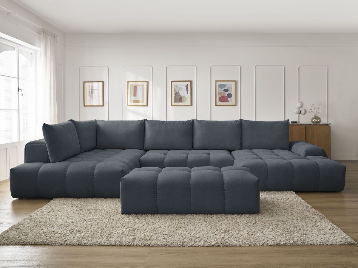Bobochic Everest Wohnlandschaft mit Pouf, 6 Kissen Strukturstoff Dunkelblau Ecke rechts