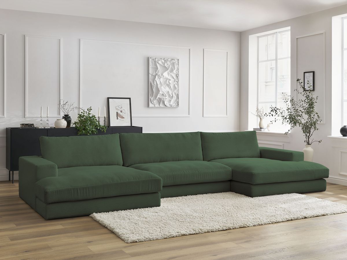 Bobochic Leonard Wohnlandschaft 404 × 159 cm Cordsamt Dunkelgrün