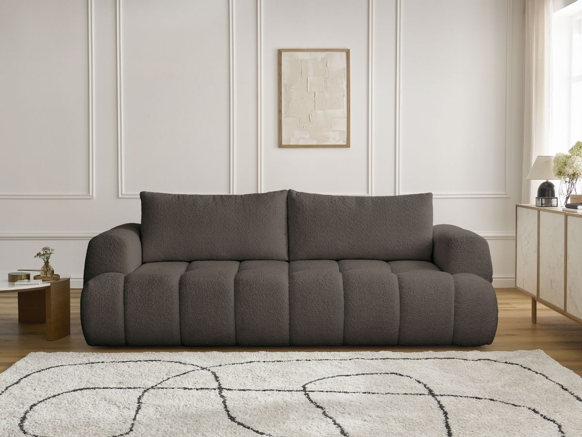 Bobochic Fuji Schlafsofa 3-Sitzer mit Bettkasten Bouclé-Stoff Braun
